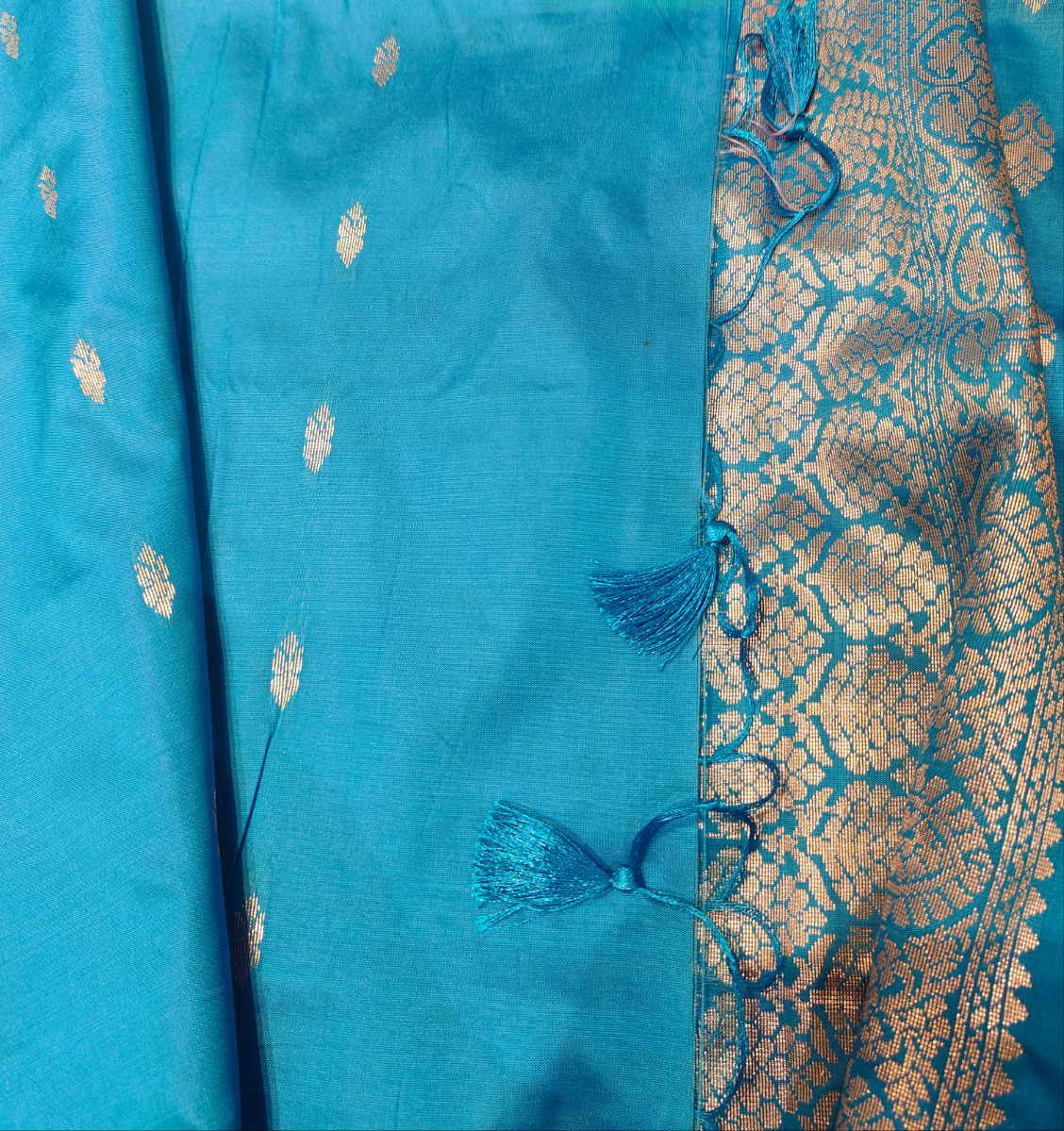 Sky Blue and gold festiv wear saree