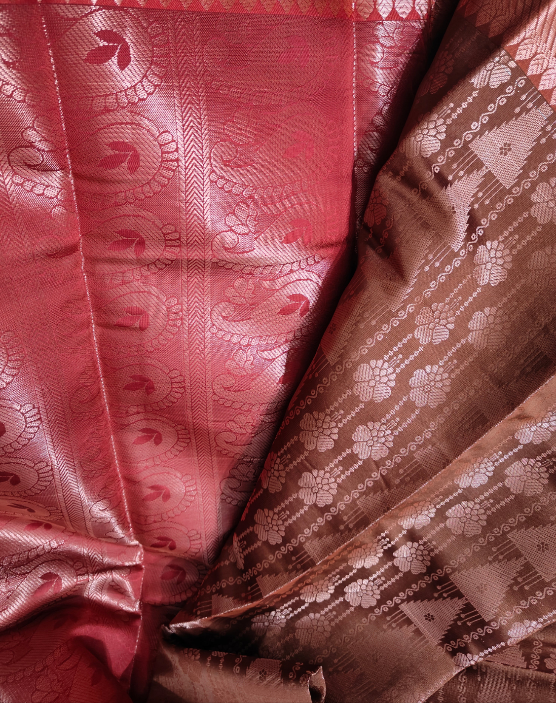 Brown and Red party wear Saree