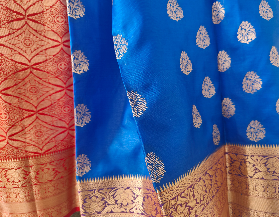 Festive-wear Royal Blue saree with Red border