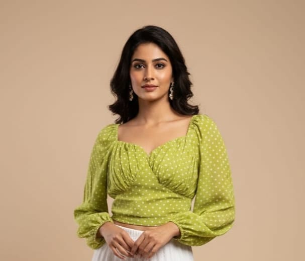 Green and white Polka Dots Top