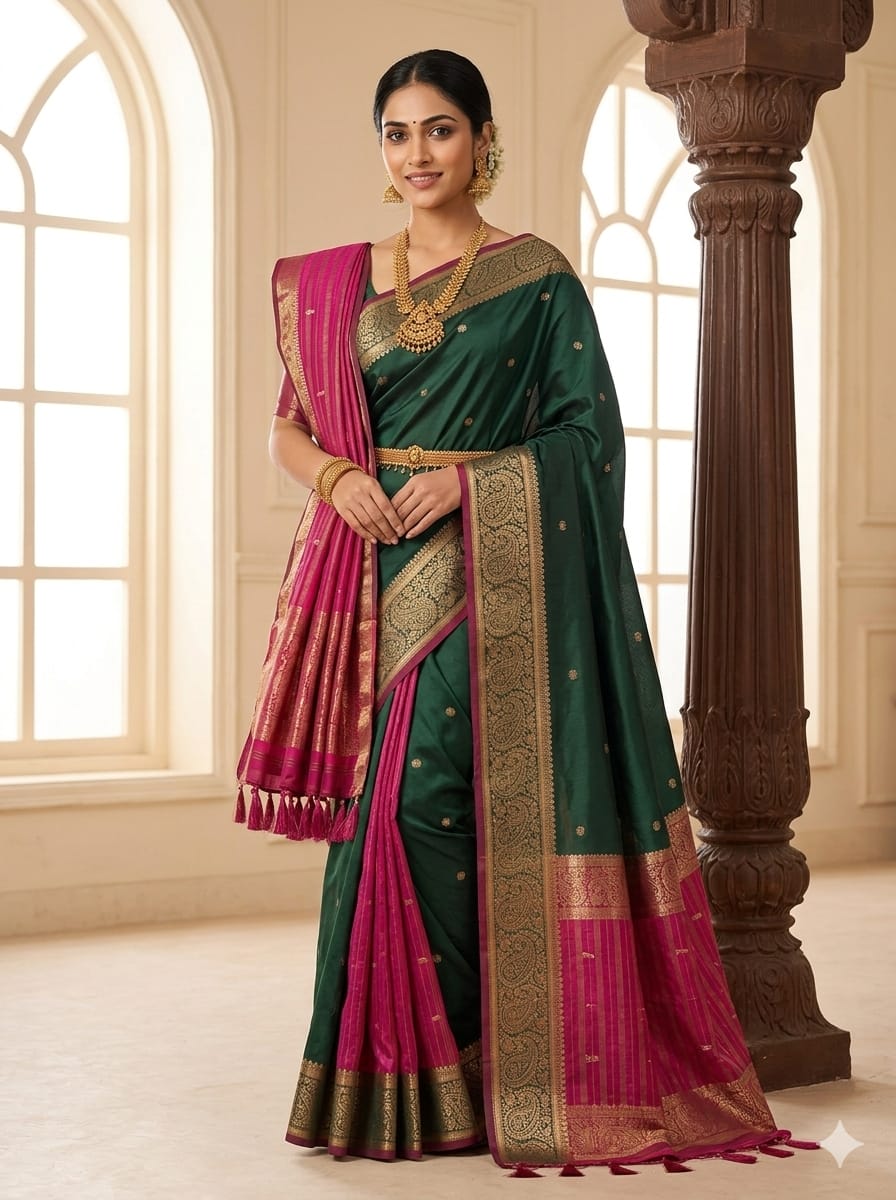 Dark Green And Pink With Golden Border