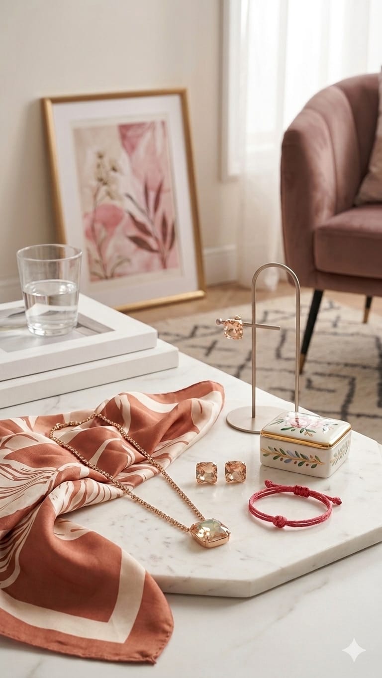 Peach Earrings With Necklace