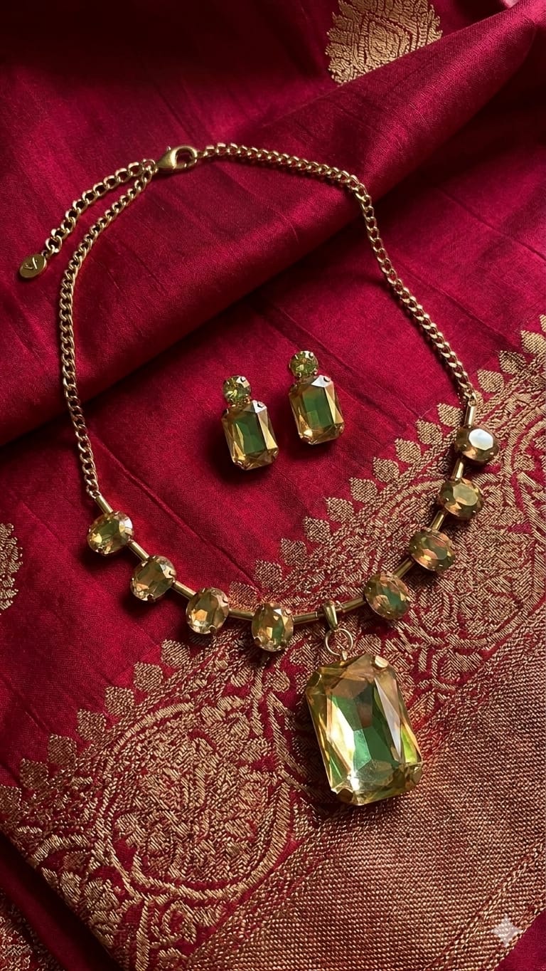 Beige Earrings With Necklace