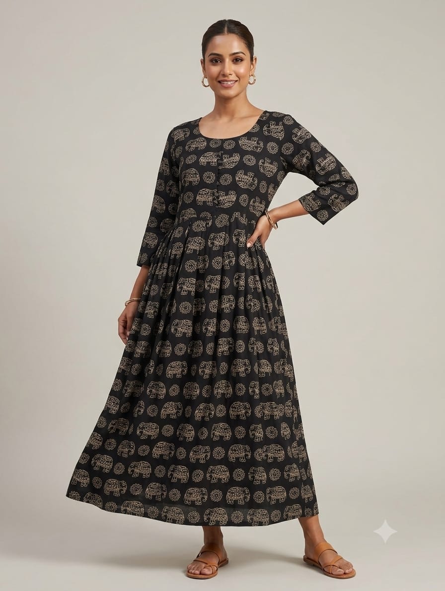 Black Print Ethnic Anarkali Maxi Frock