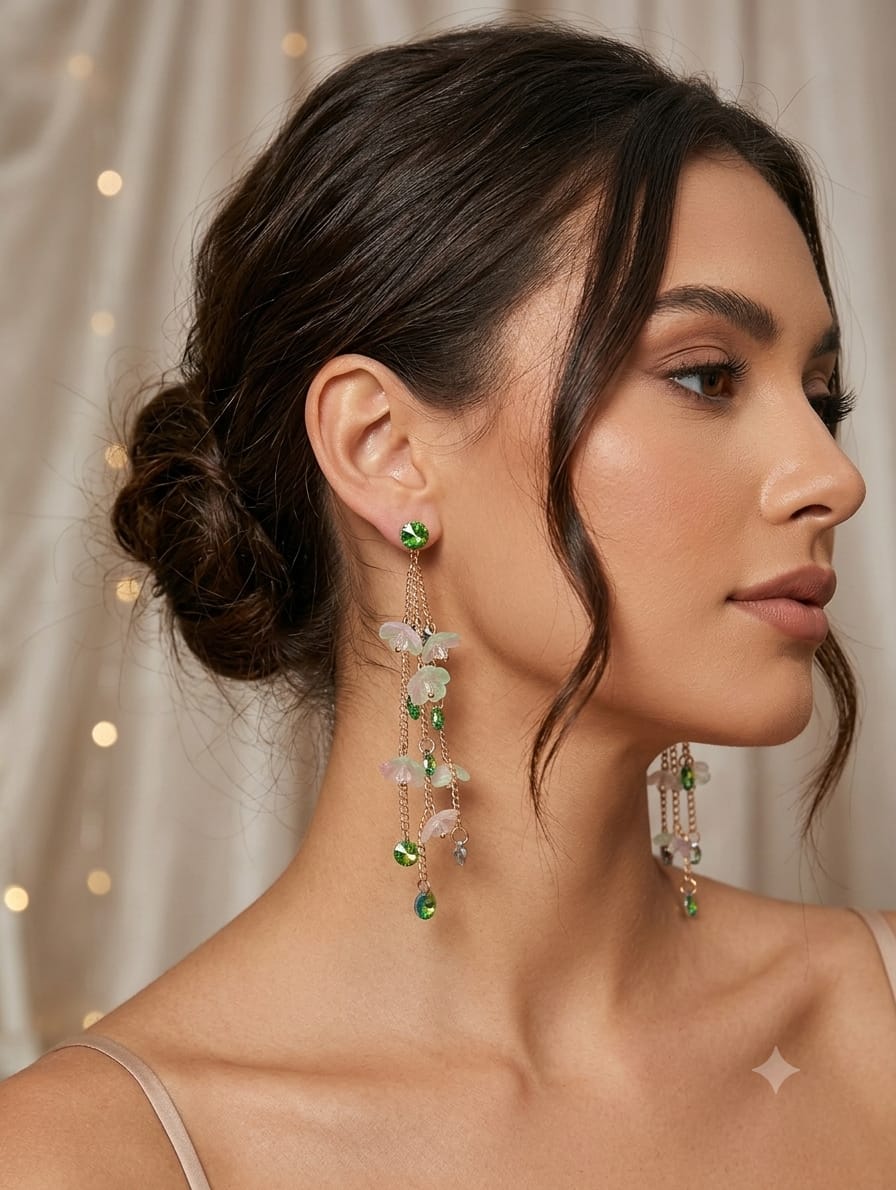 floral long green colour earring