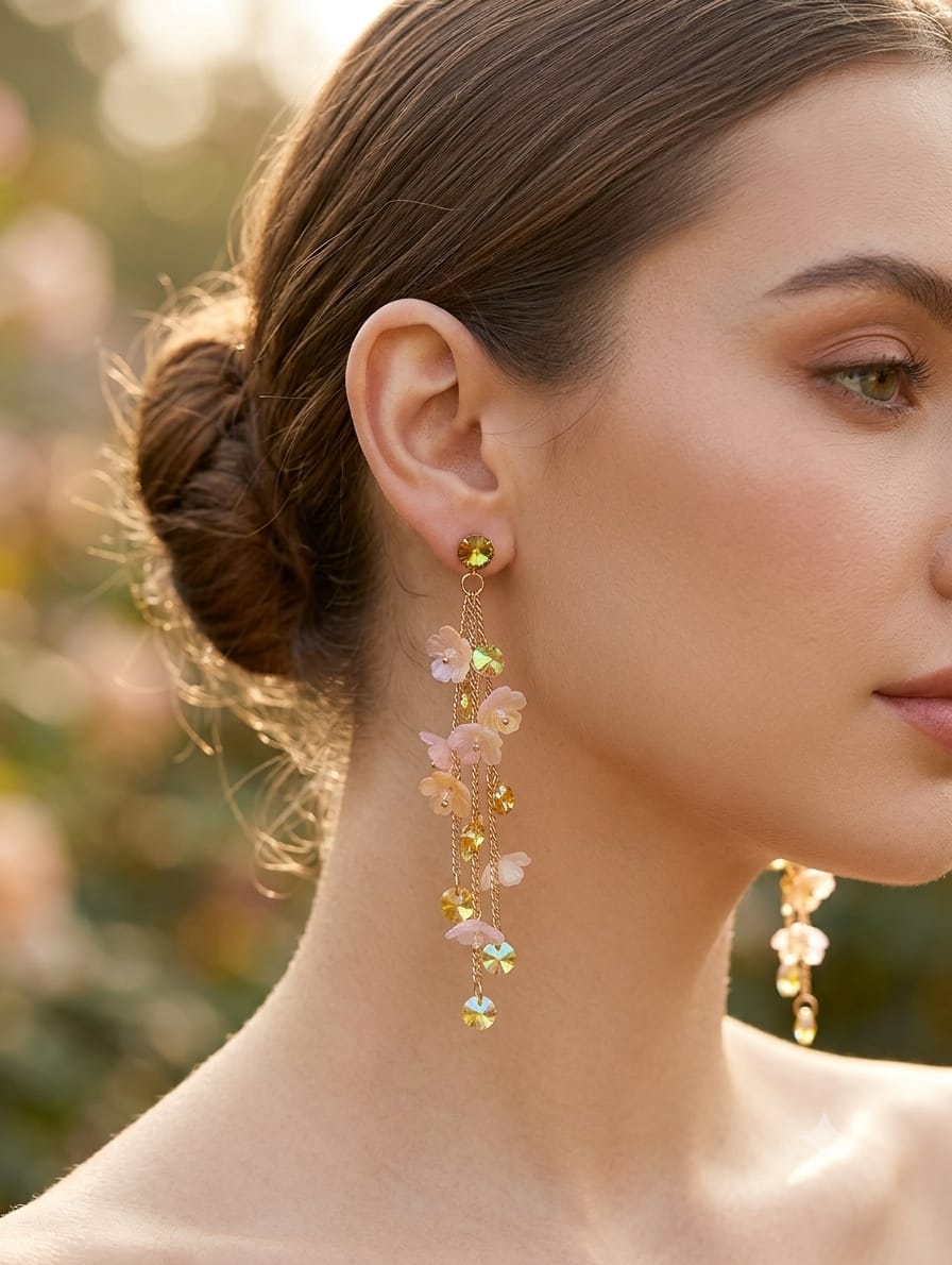 floral long Peach Colour earring