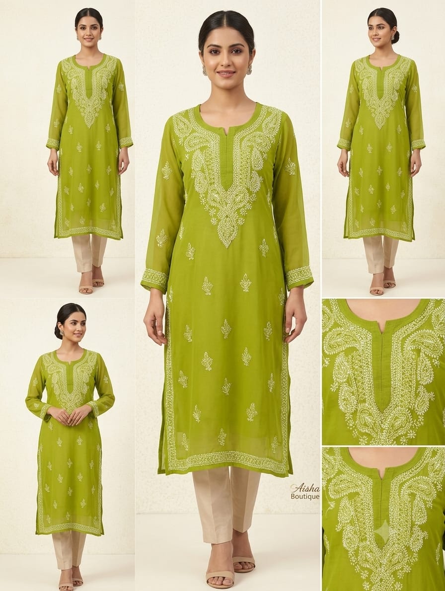 women lucknowi chikankari straight kurti