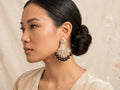 gold plated black bead kundan chandbali earring