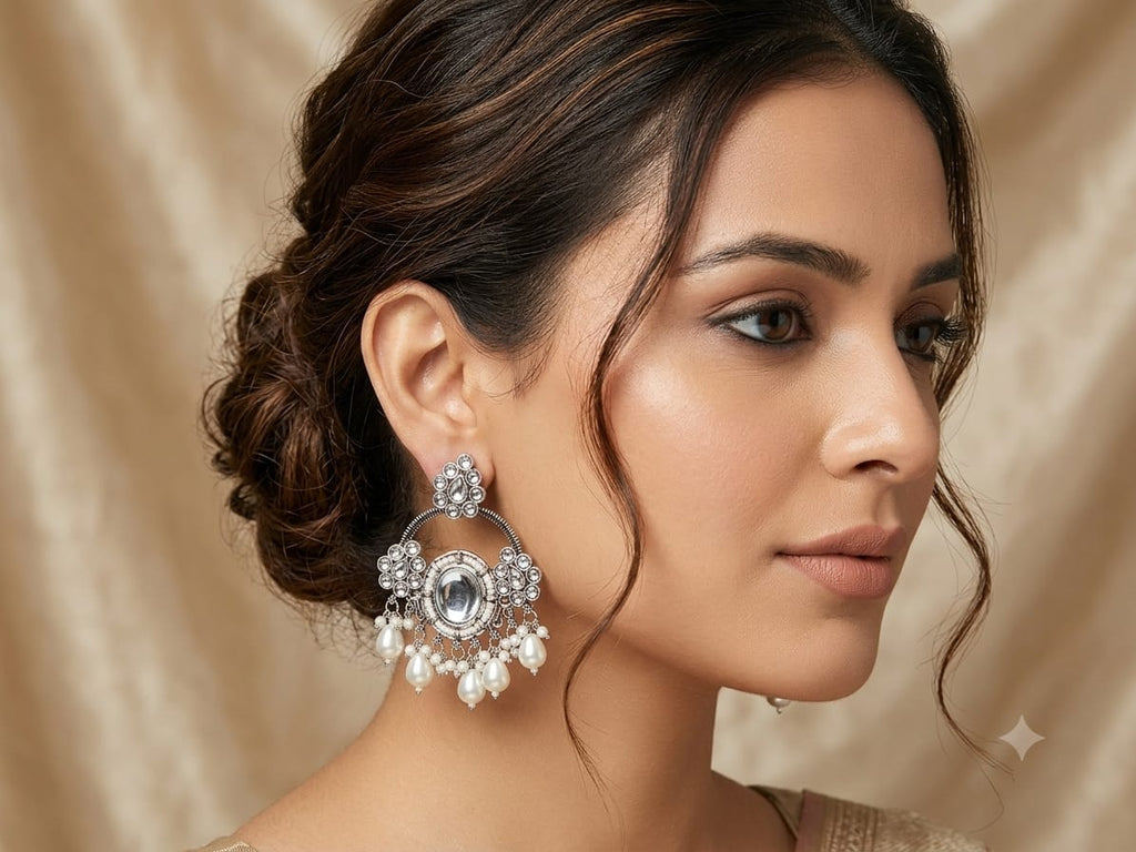 chaandbali earring  with pearl drops