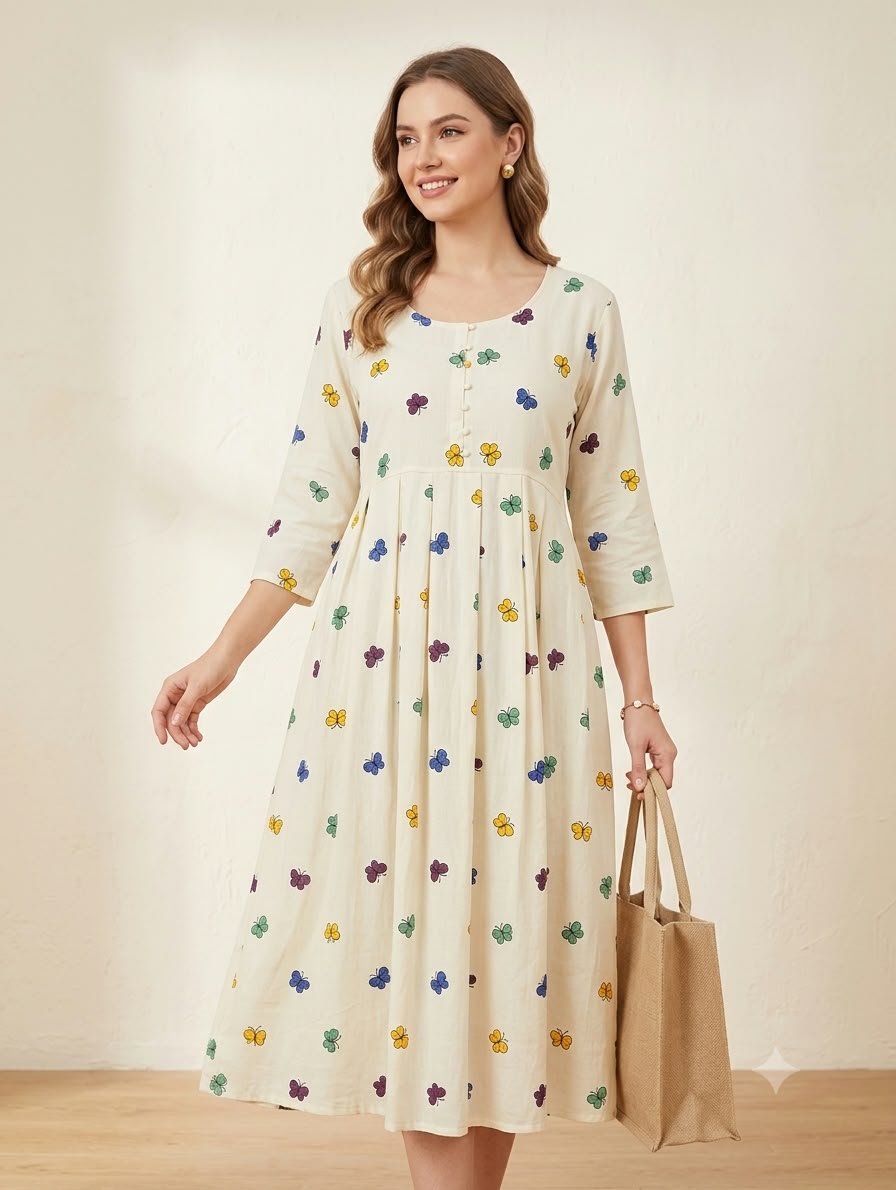 butterfly Motif Midi Frock