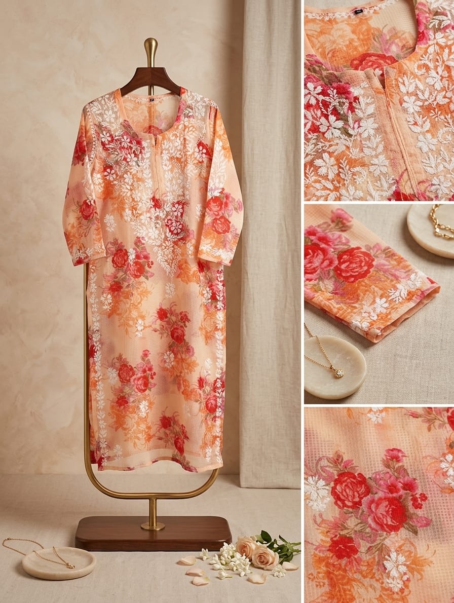 floral printed chikankari kurti