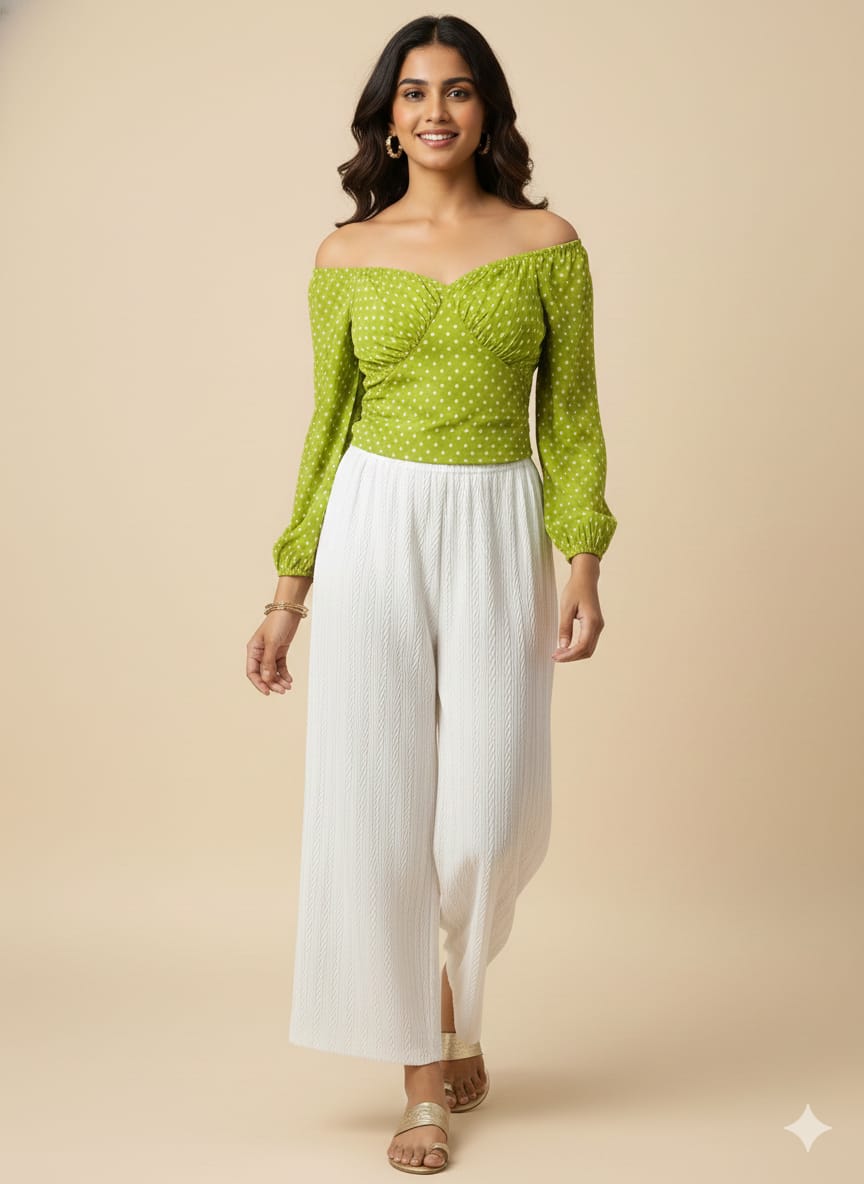 Green and white Polka Dots Top