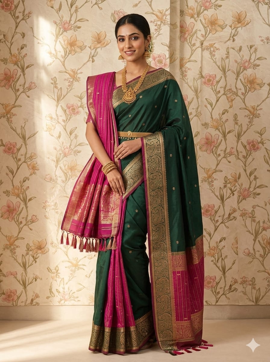 Dark Green And Pink With Golden Border