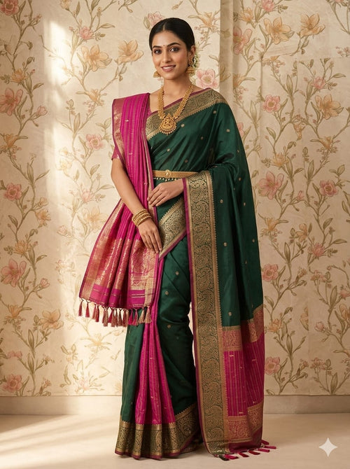 Dark Green And Pink With Golden Border