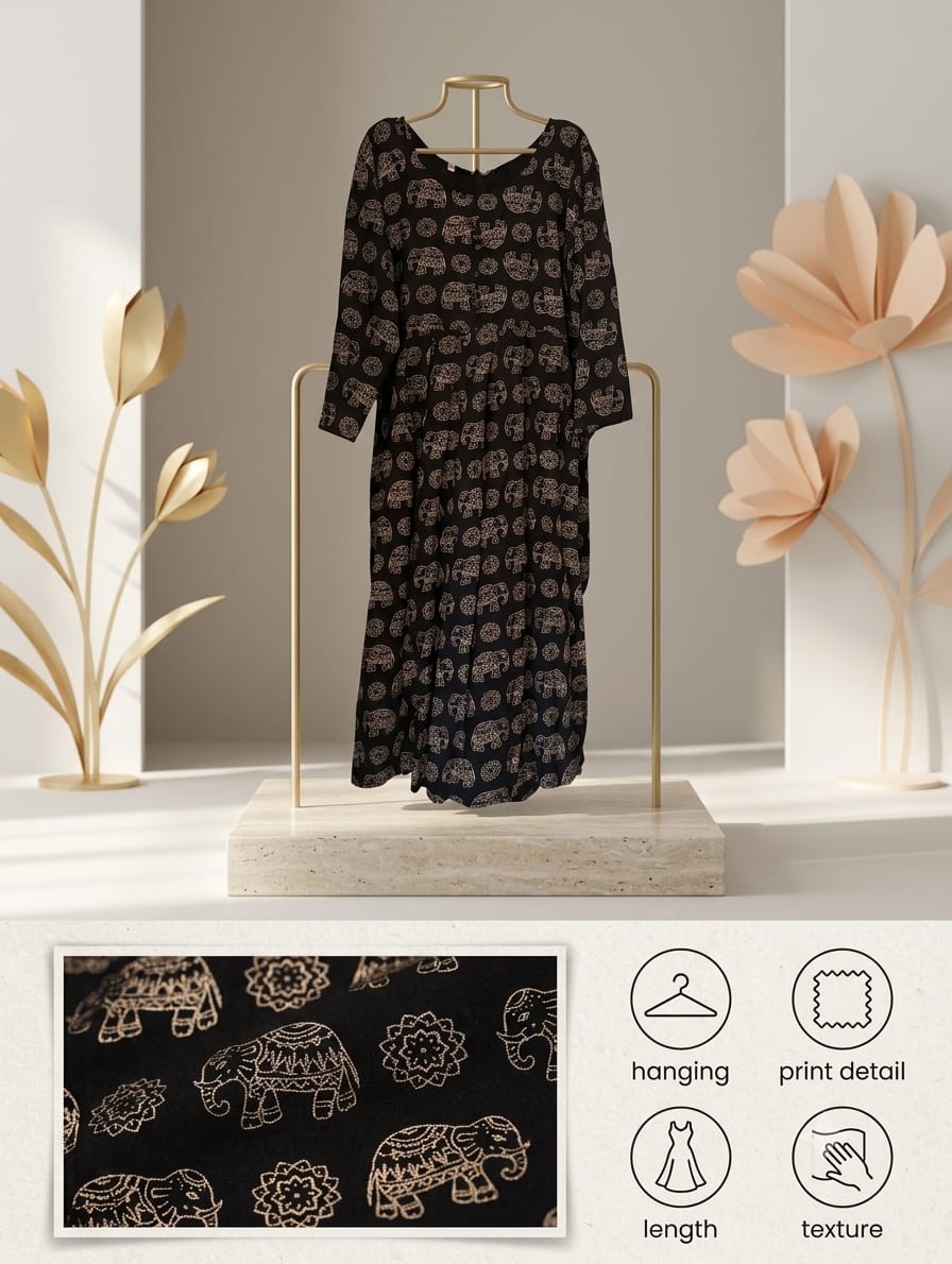 Black Print Ethnic Anarkali Maxi Frock