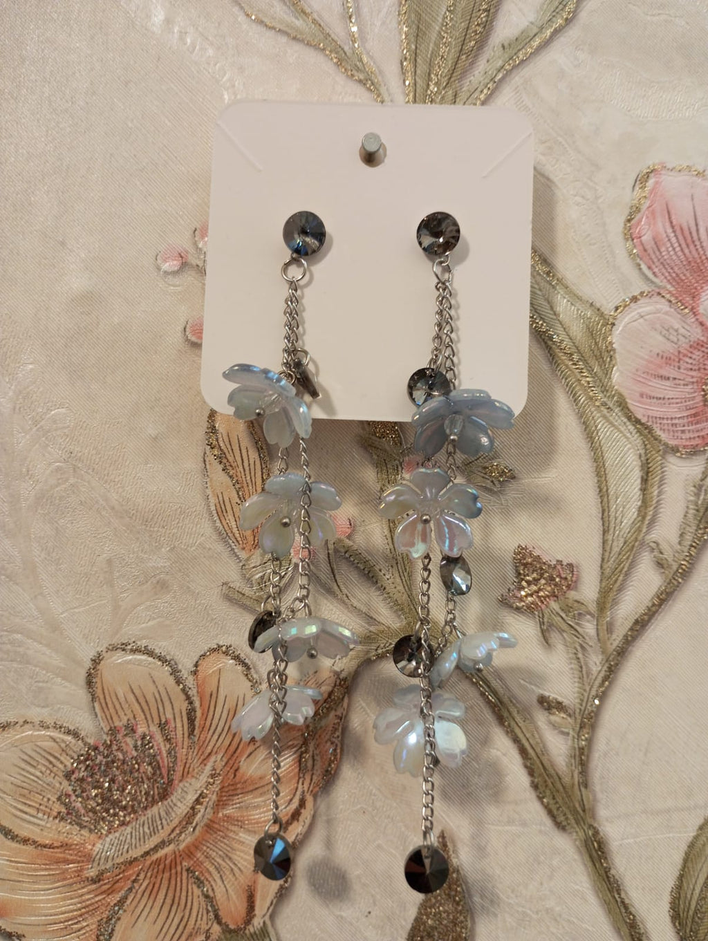floral crystal long drop earring