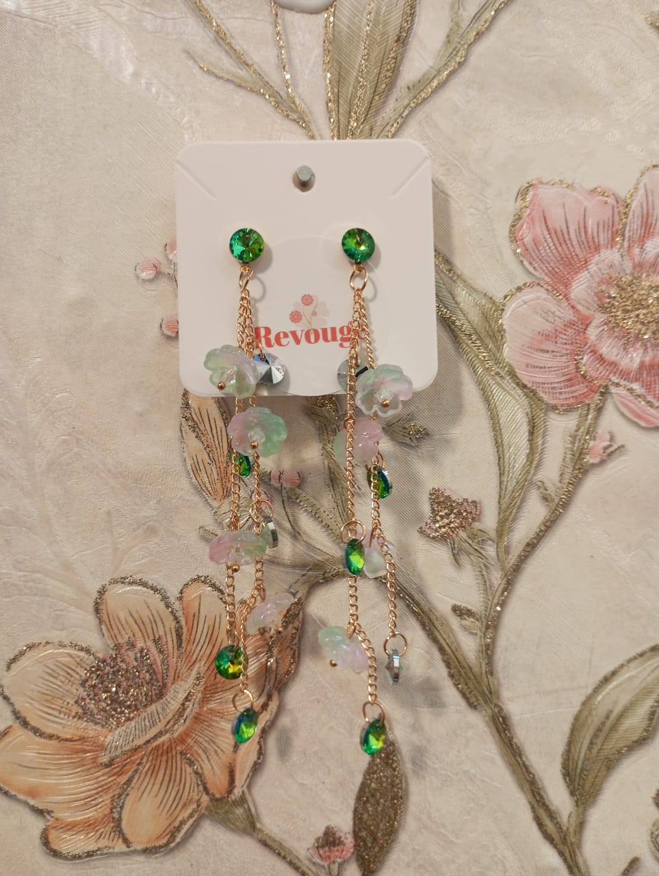 floral long green colour earring