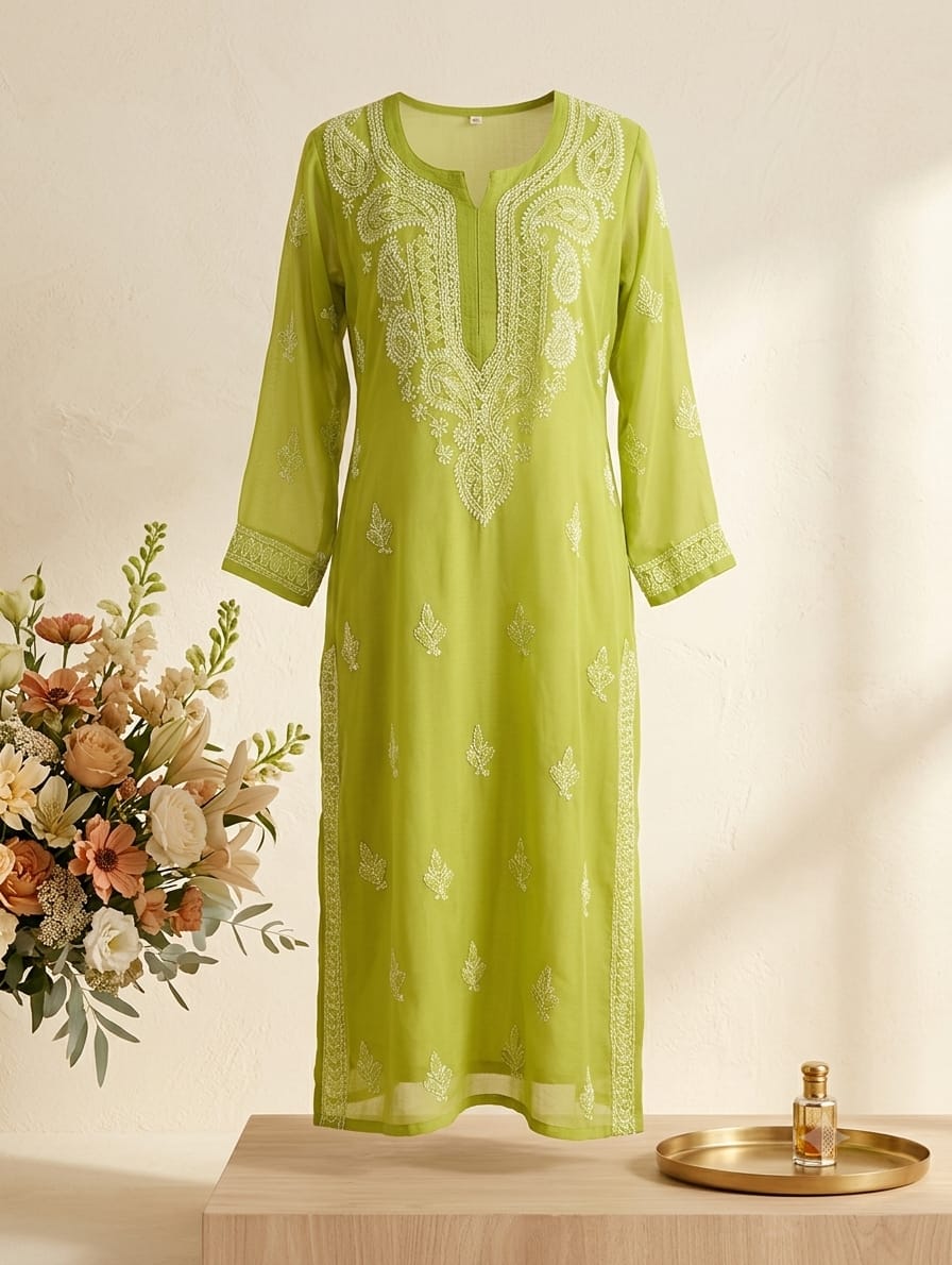 women lucknowi chikankari straight kurti