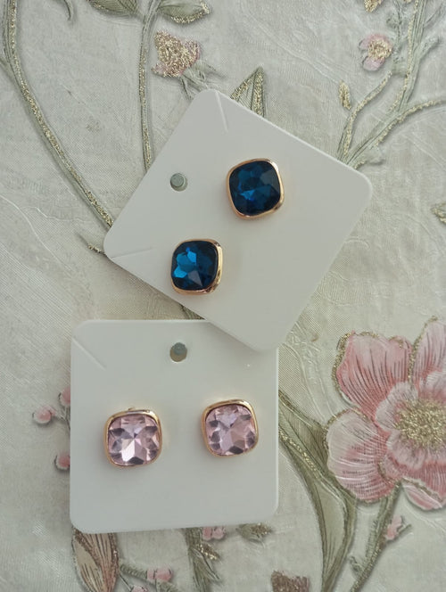 Cushion -Cut Crystal Bezel Stud Earring Set
