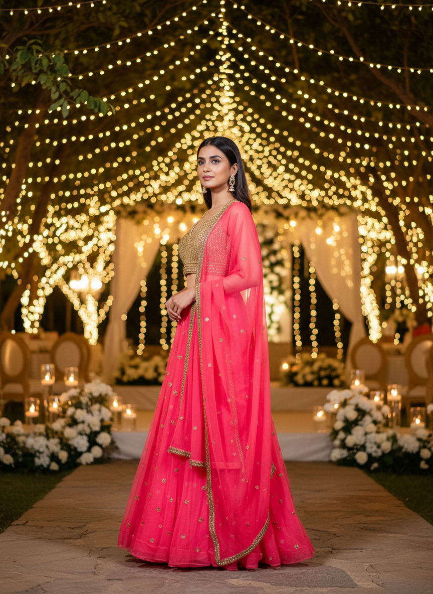Gold and pink embellished wrap dress