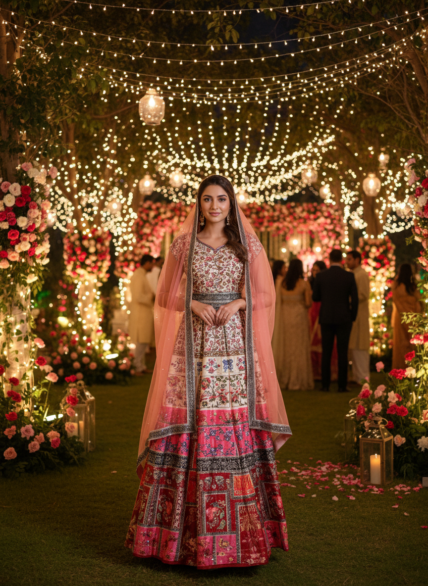 White and pink revouge lehenga