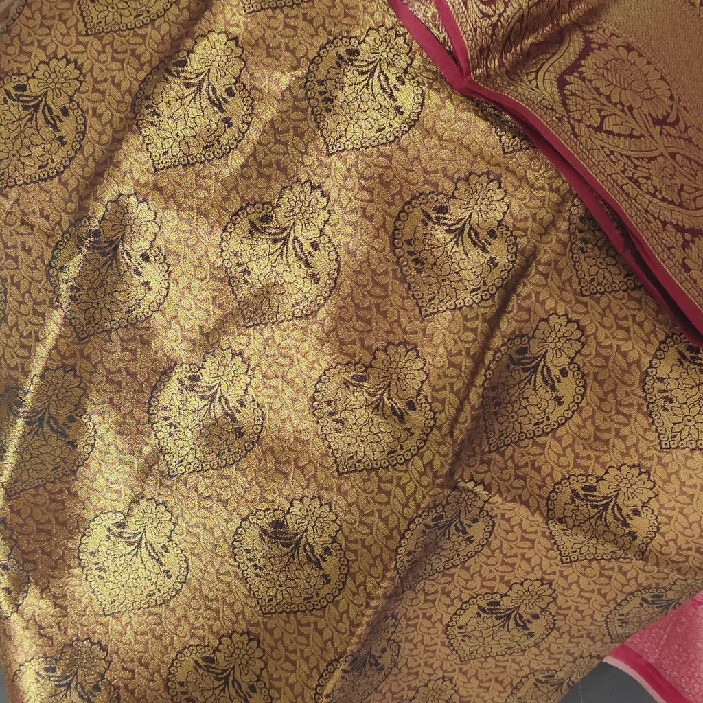 Golden Brown Saree with Black -Maroon print work