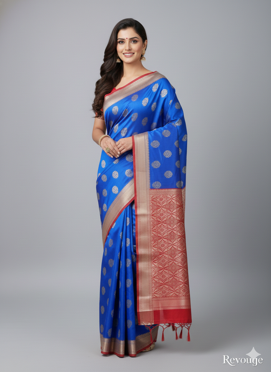 Festive-wear Royal Blue saree with Red border
