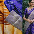 Purple Saree with mustard Pallu ( Silver and purple border )
