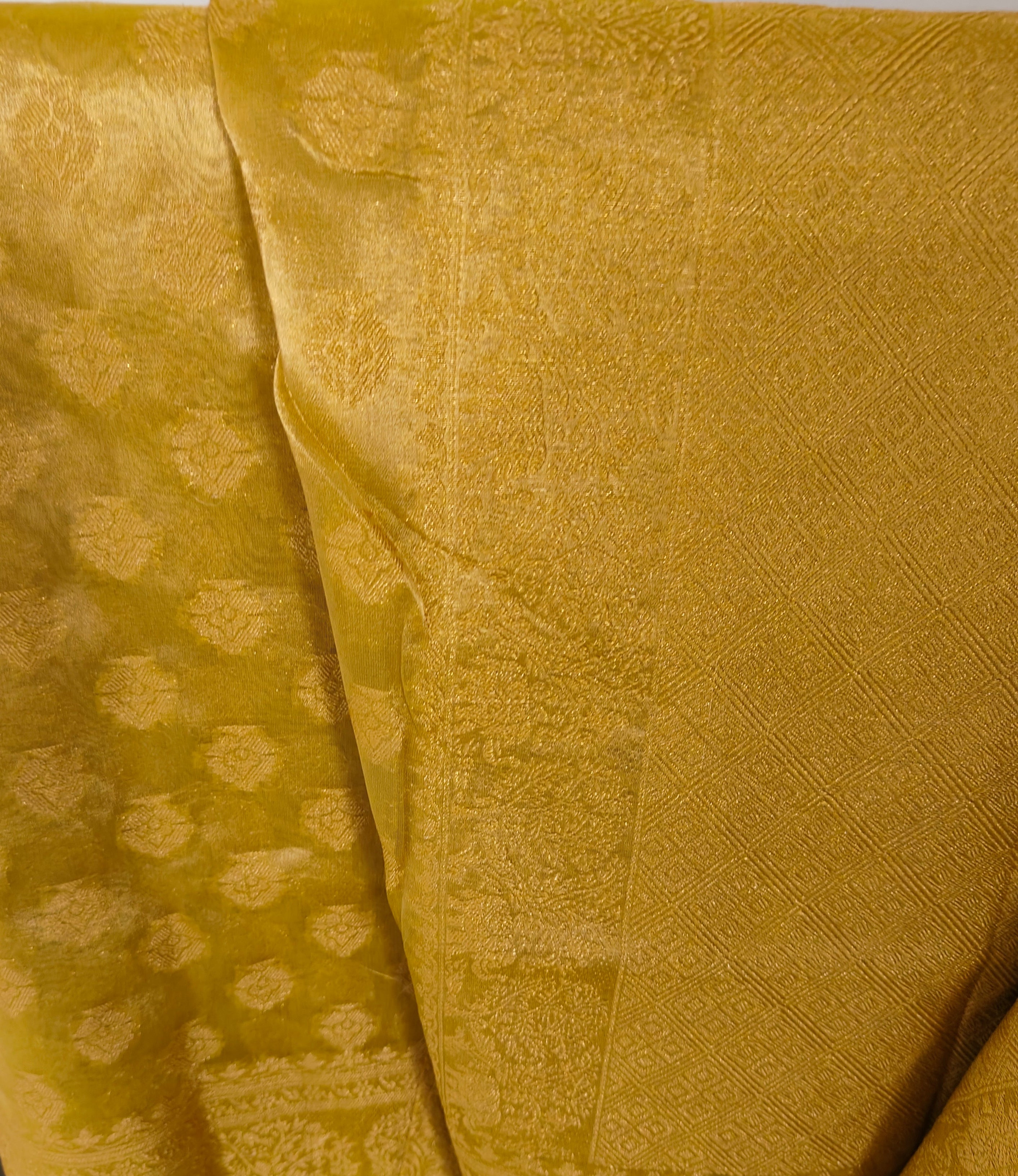 Beautiful Golden tissue mix  saree with hint of Mustard green