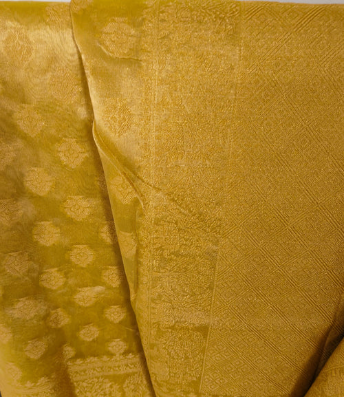 Beautiful Golden tissue mix  saree with hint of Mustard green