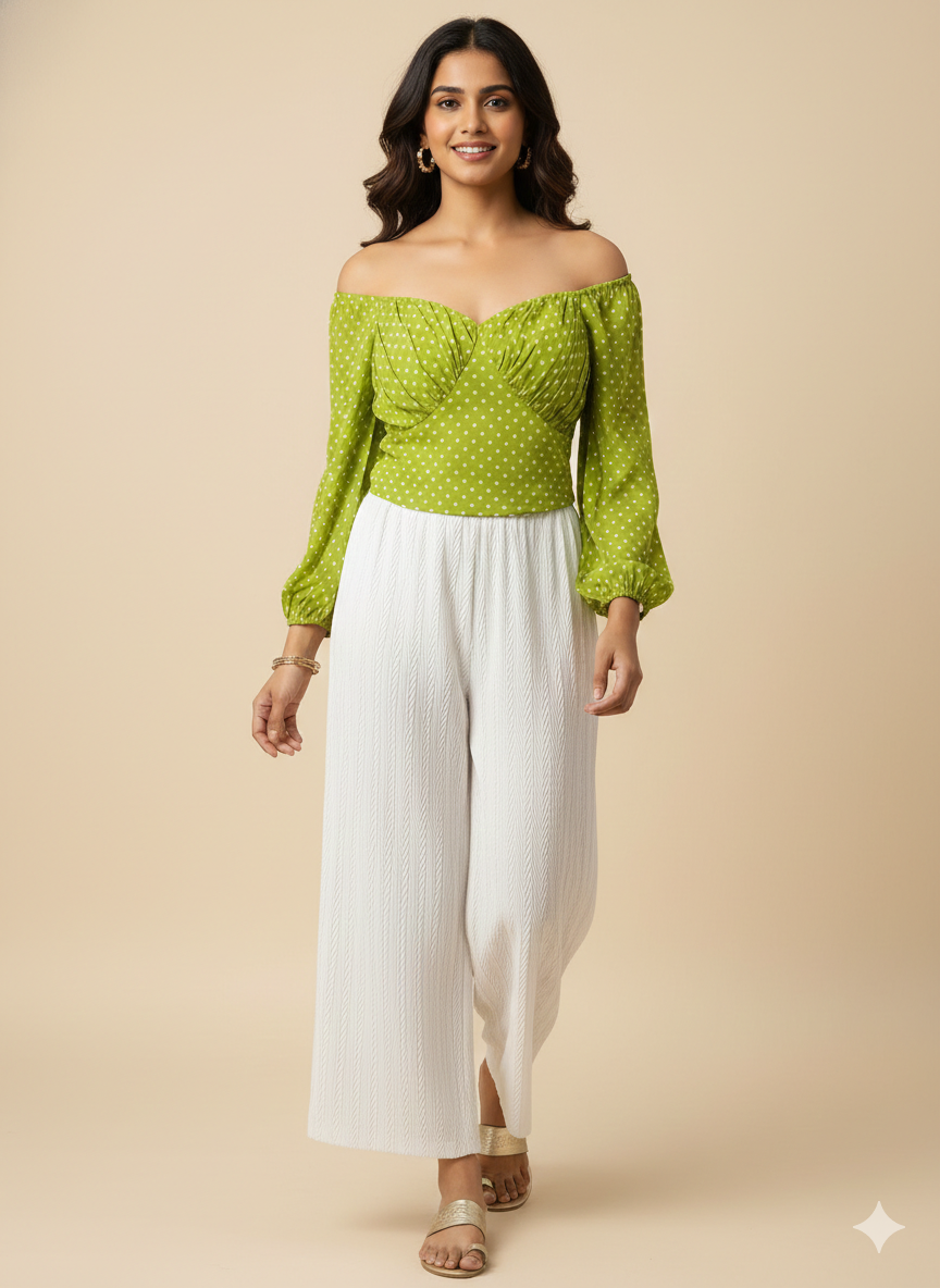 Green and white Polka Dots Top