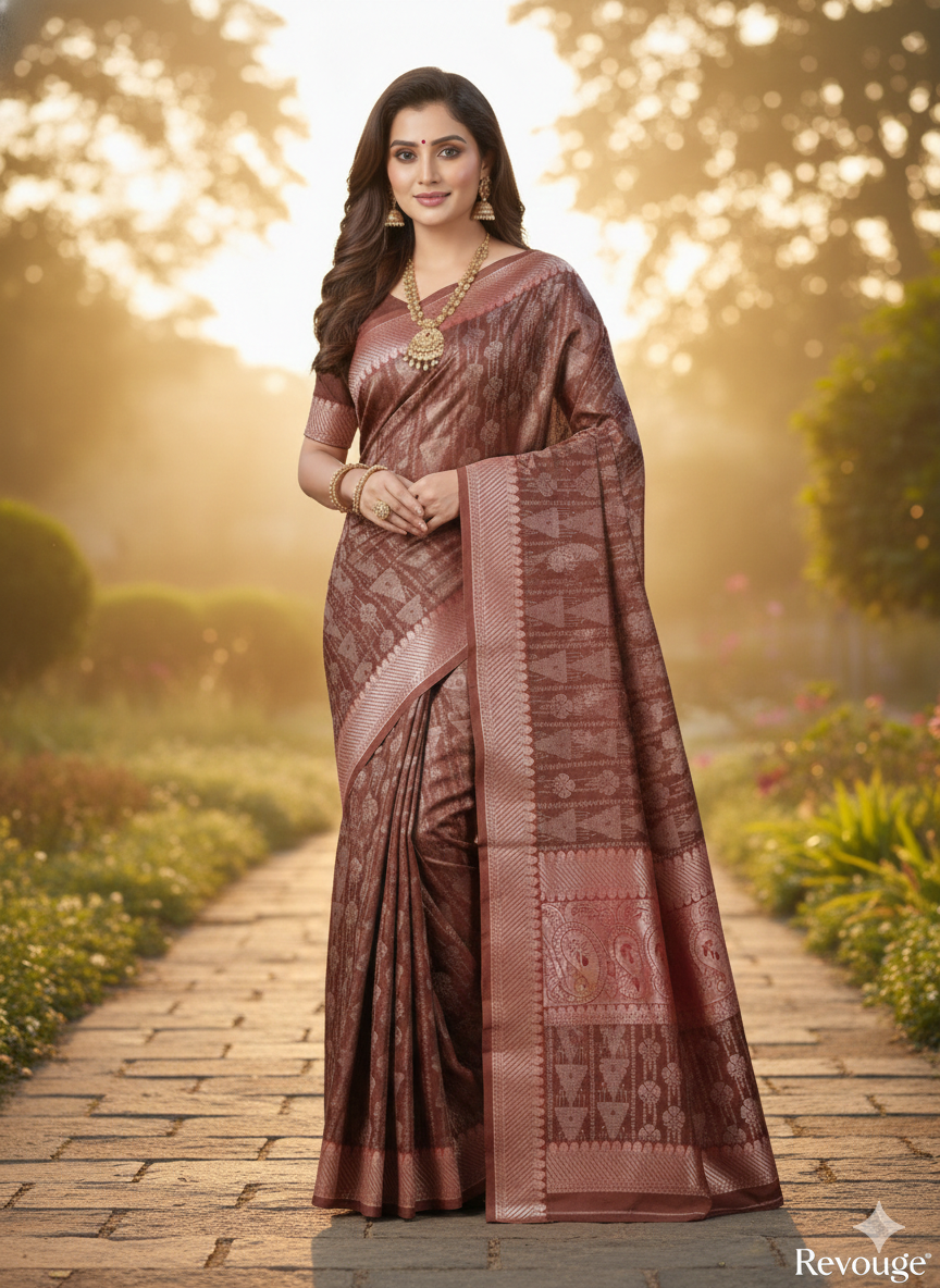 Brown and Red party wear Saree