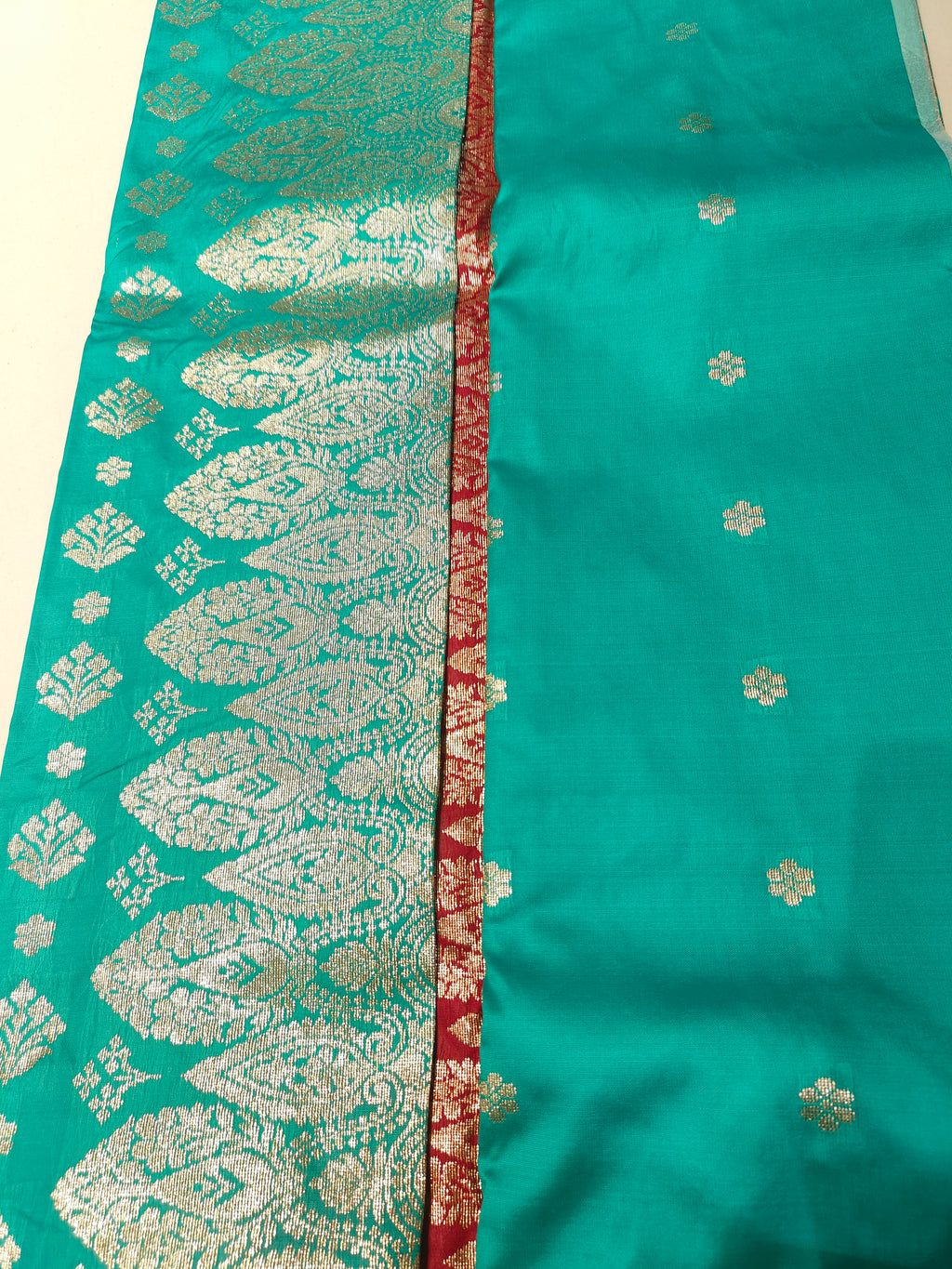Sea Green and Red festive wear saree