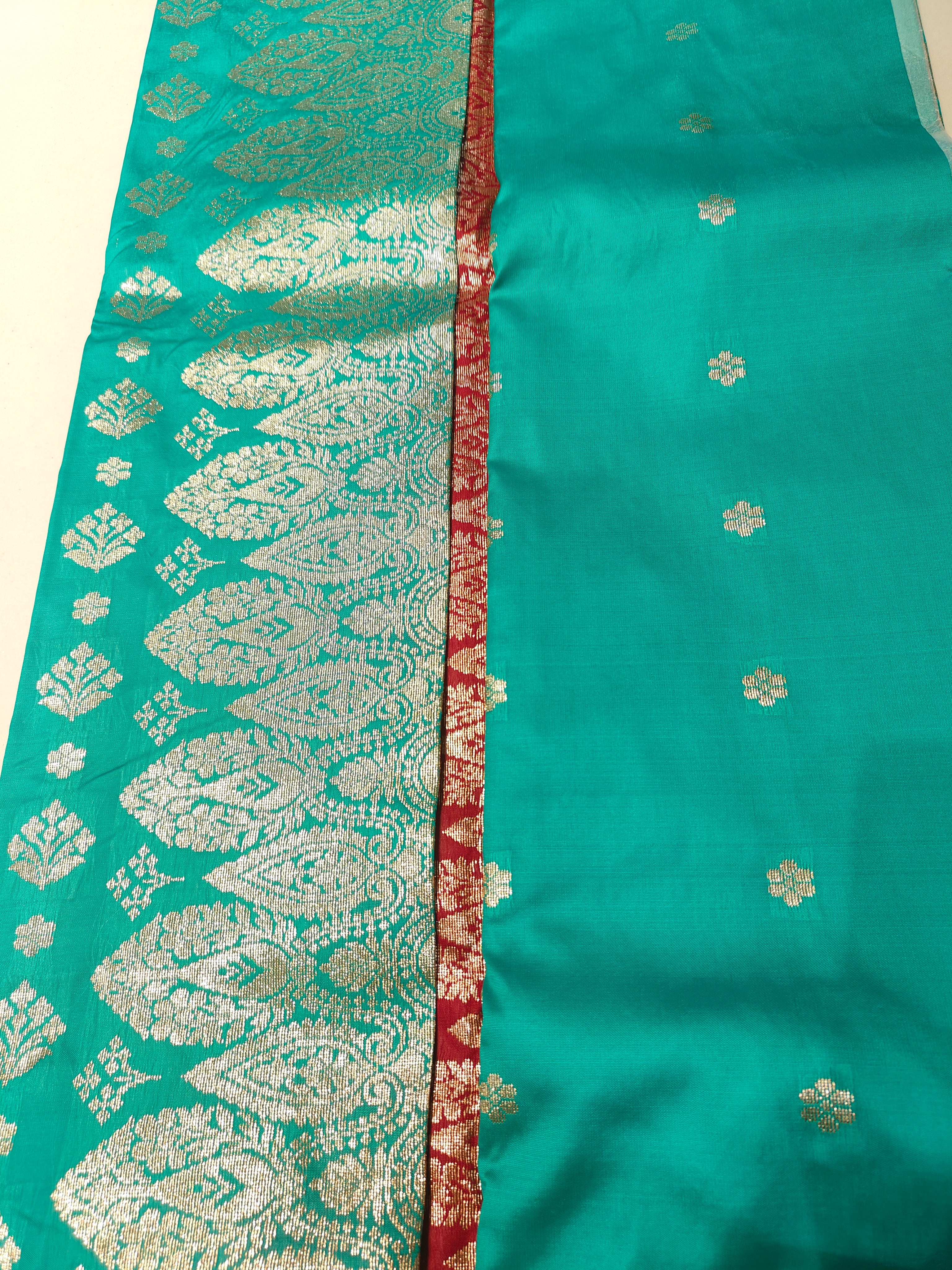 Sea Green and Red festive wear saree