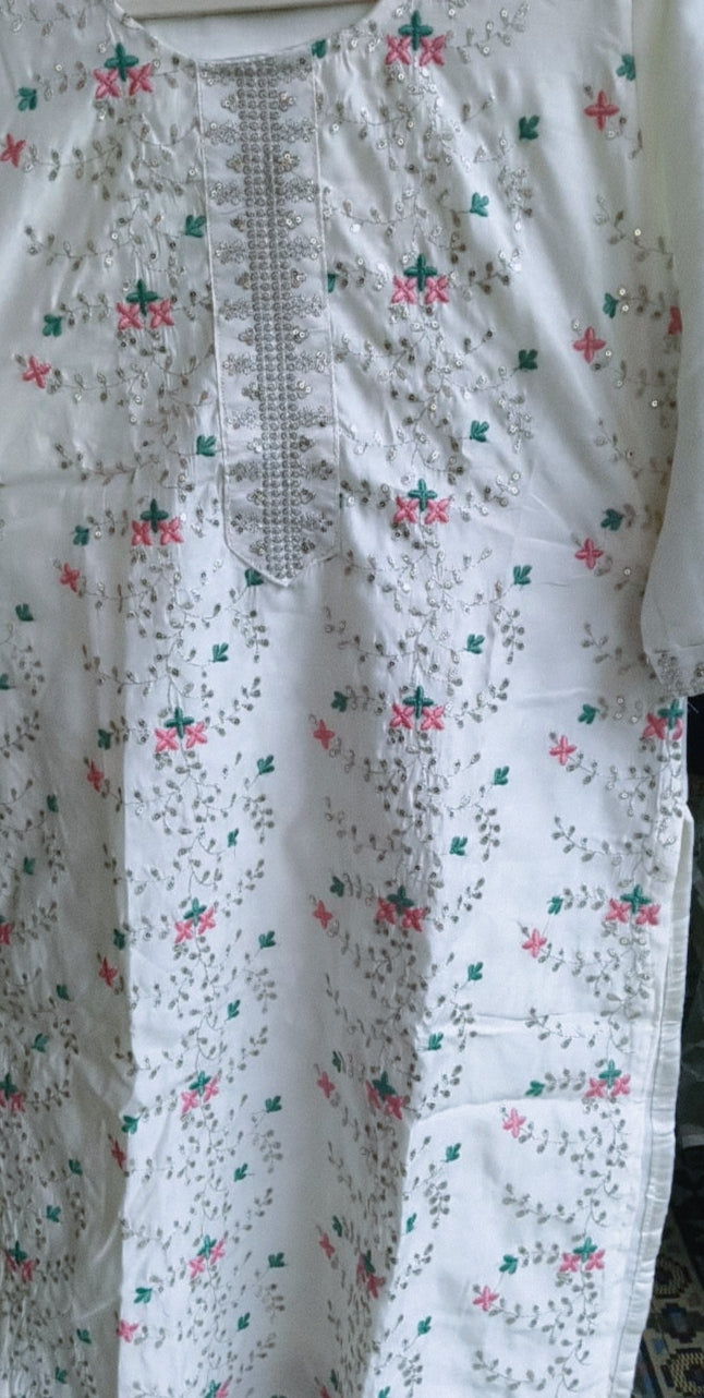 White -Silver embroidered Kurti