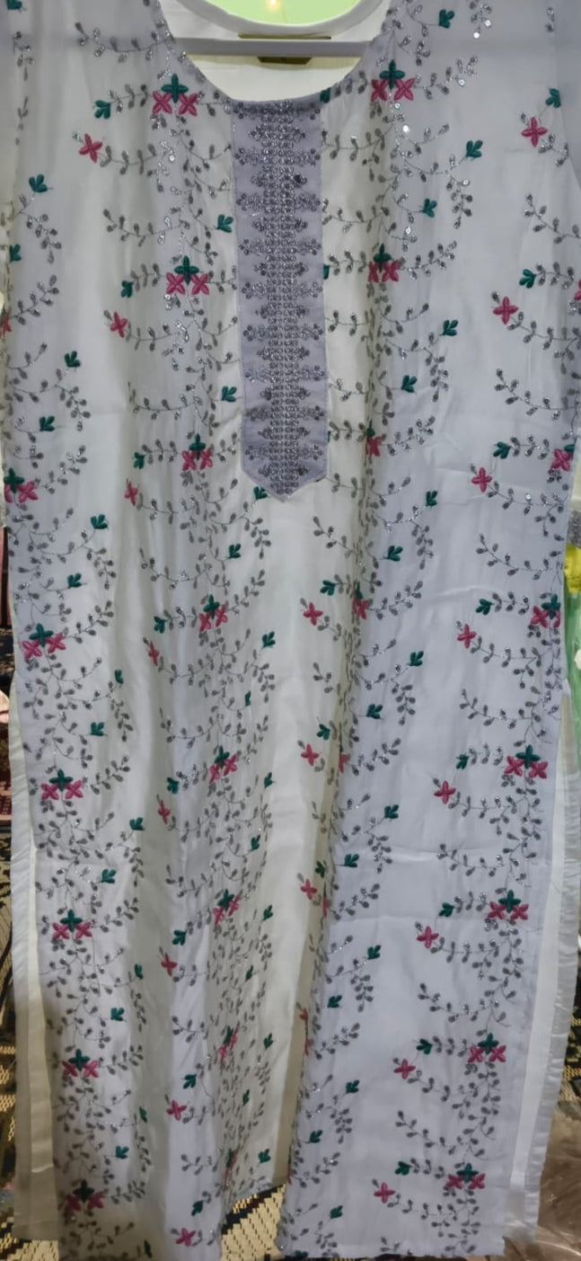 White -Silver embroidered Kurti