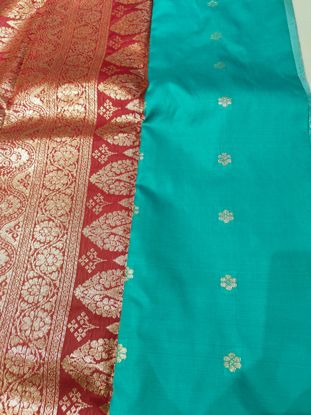 Sea Green and Red festive wear saree