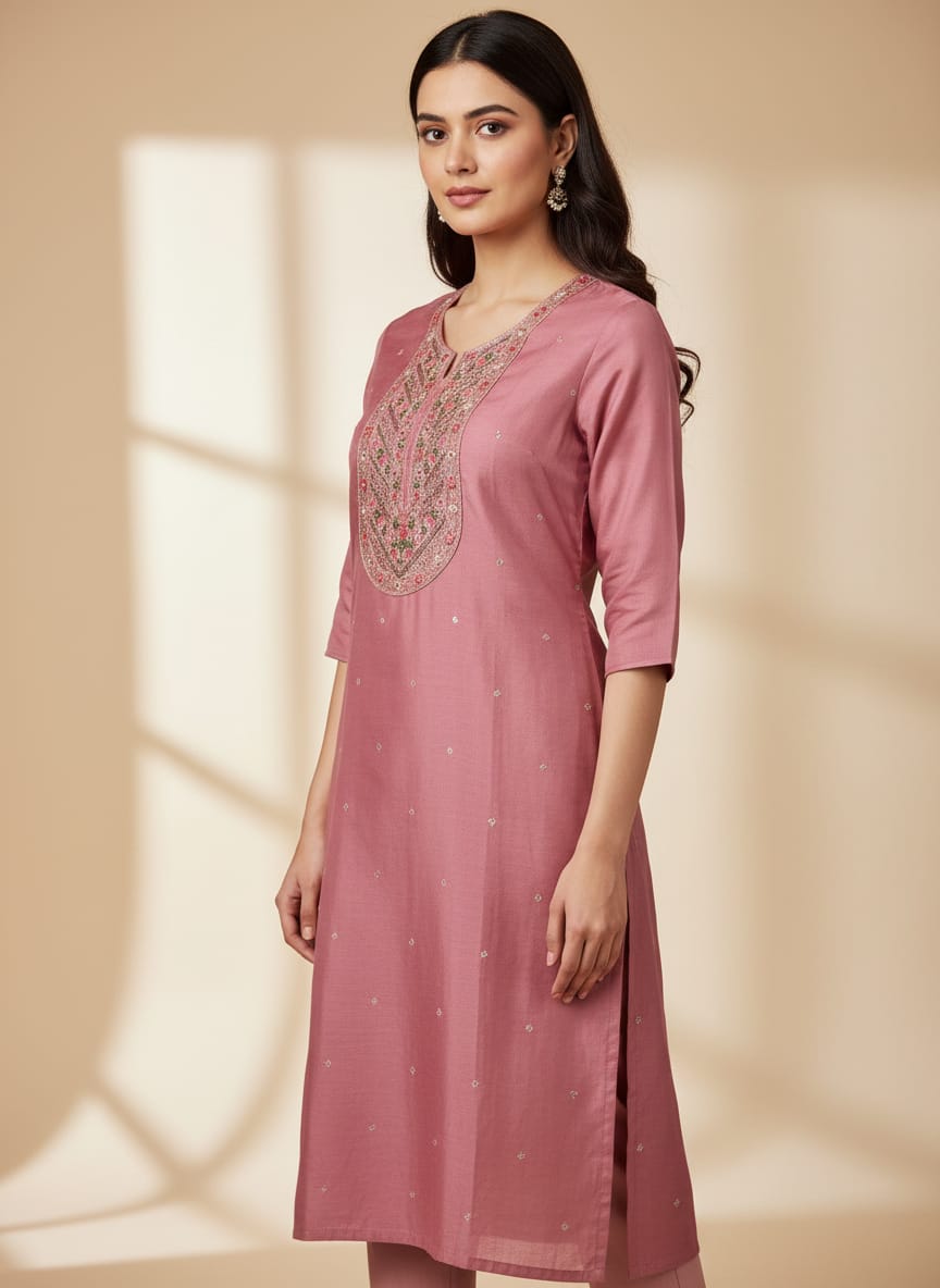 Embroidered Kurti - Light pink