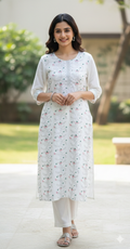 White -Silver embroidered Kurti