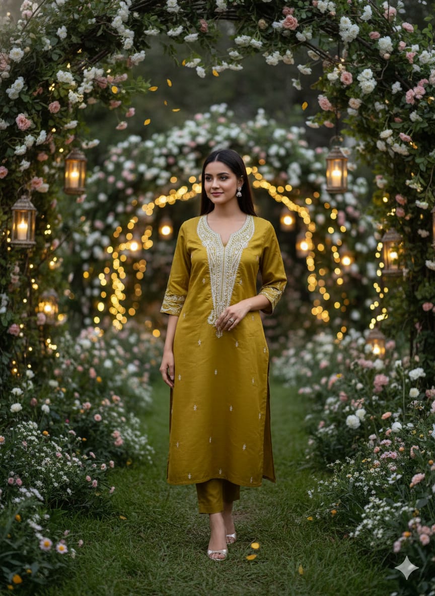 Yellow Gold neck design kurti