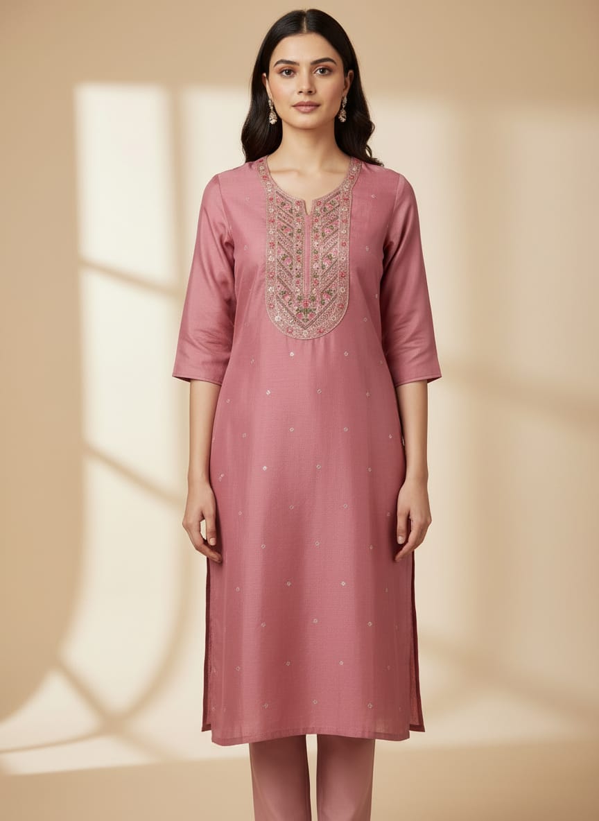 Embroidered Kurti - Light pink