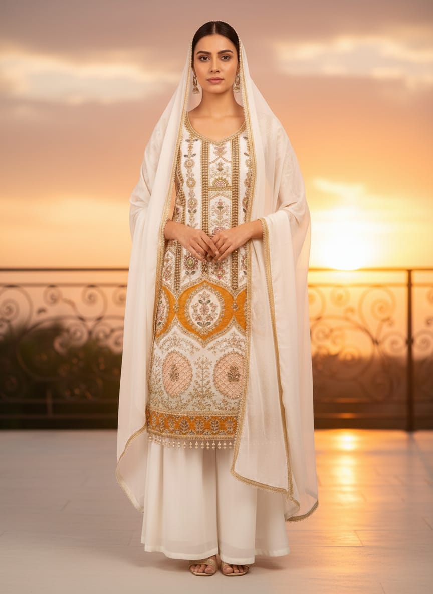 Embroidered white and gold  dress