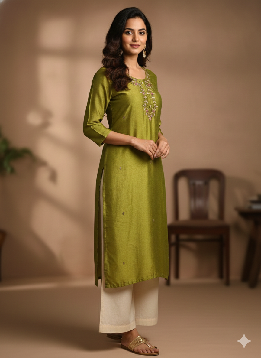 Green embroidered Kurti