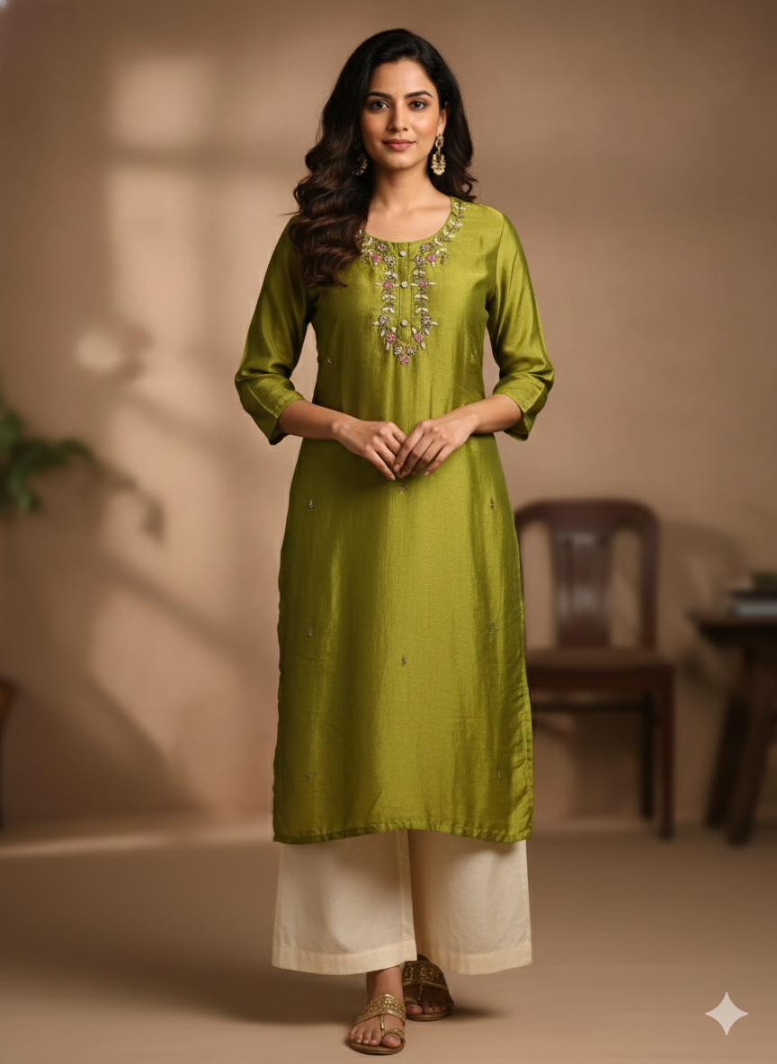 Green embroidered Kurti