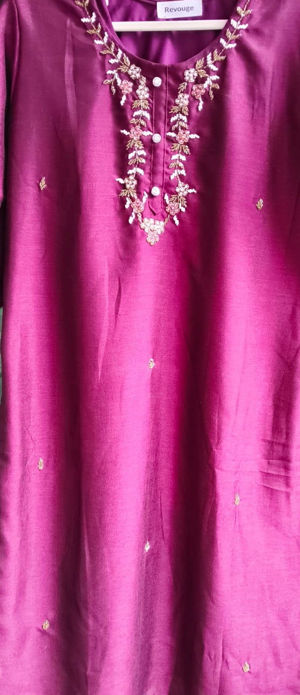 Dark Purple - Maroon Embroidered Kurti
