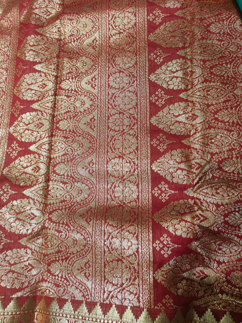 Sea Green and Red festive wear saree