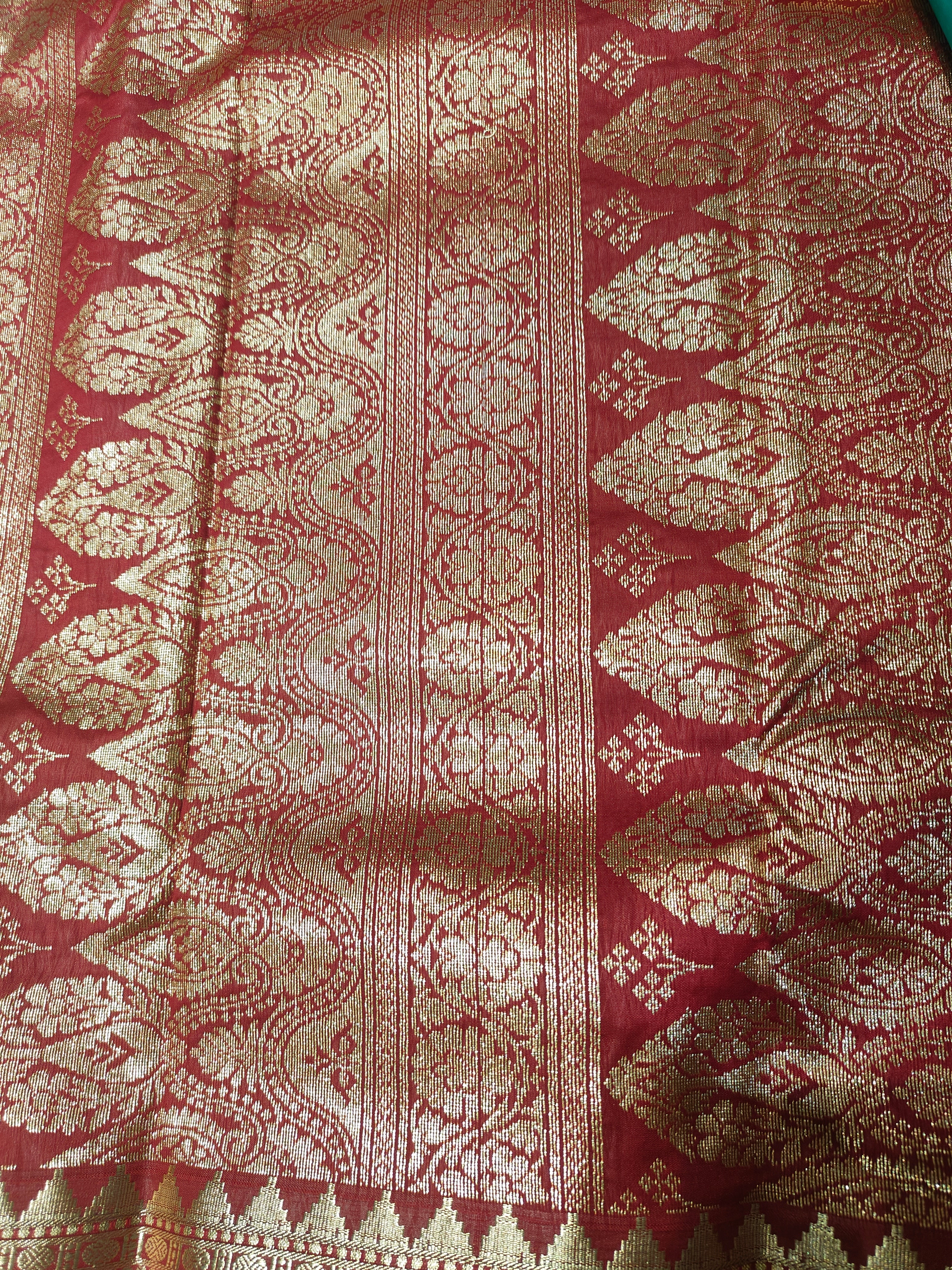 Sea Green and Red festive wear saree