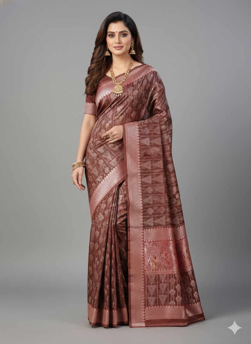 Brown and Red party wear Saree