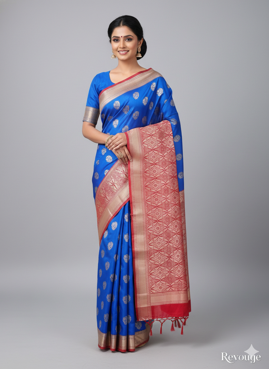 Festive-wear Royal Blue saree with Red border