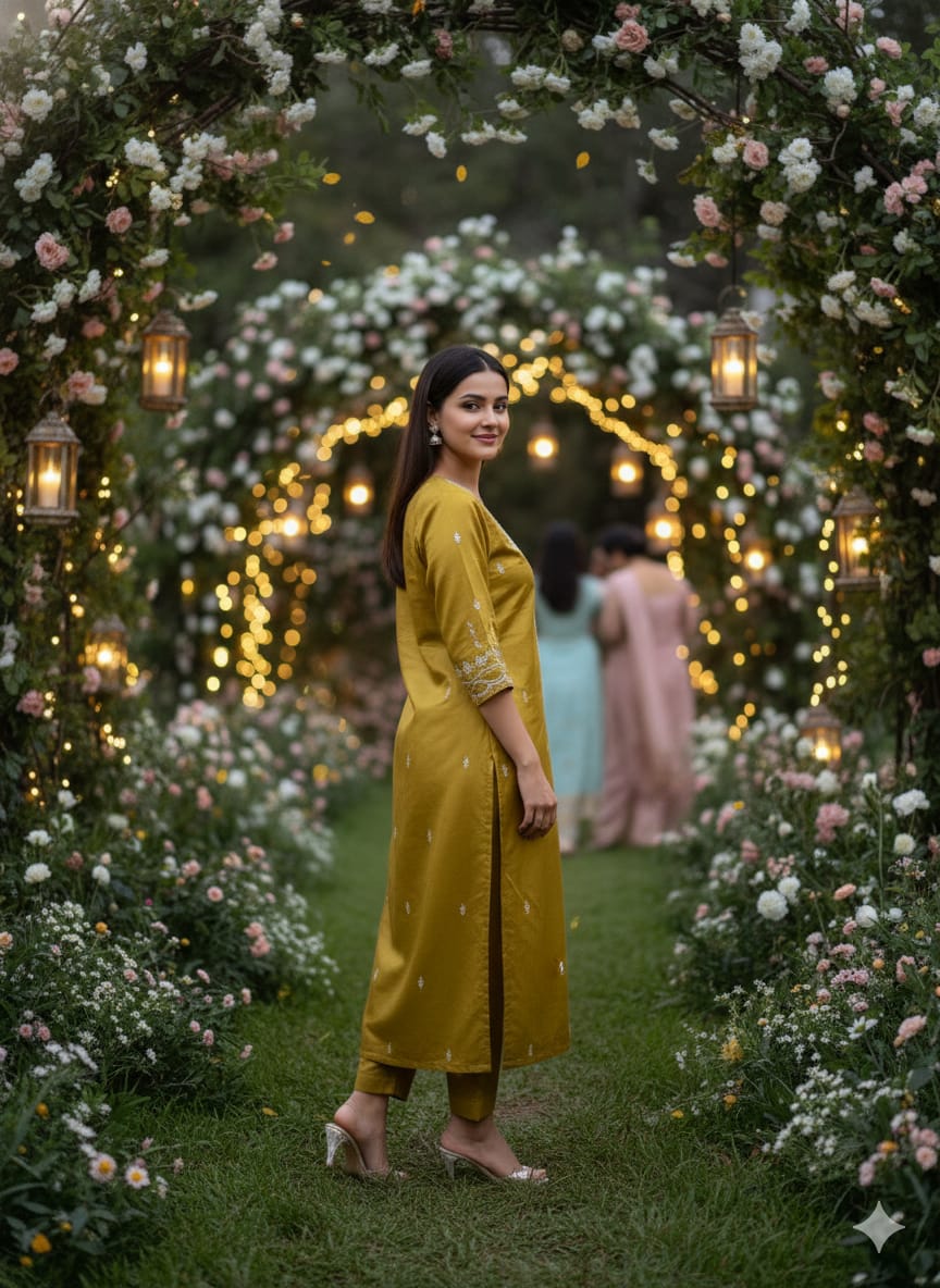 Yellow Gold neck design kurti